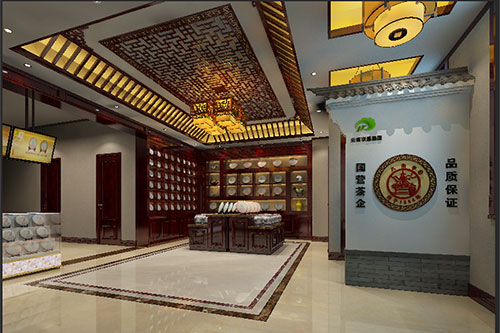 郊区古朴典雅的中式茶叶店大堂设计效果图